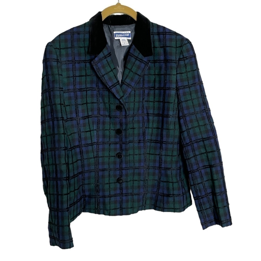 Pendleton Blue Green Plaid Wool Blend Blazer 8
